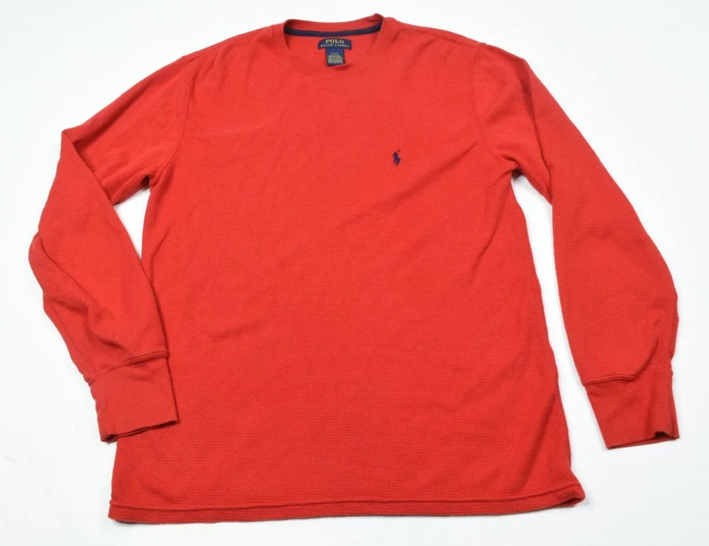 Polo Ralph Lauren Waffle-Knit Thermal Shirt Mens Large Red Long Sleeve Crew